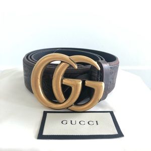 Brown Leather Belt with GG Buckle - size 85